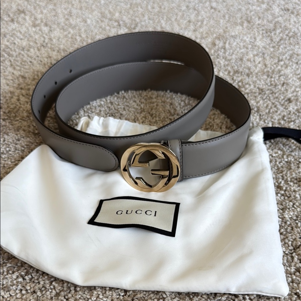 Gucci Gray Belt with Gold Buckle